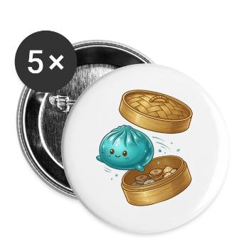 Fliegender Dumpling – Süße Teigtasche im Dampfkorb - Buttons groß 56 mm (5er Pack) - Weiß - Vorne