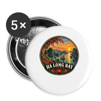 Ha Long Bay Vietnam Flagge Küste Sunset Urlaub - Buttons groß 56 mm (5er Pack) - Weiß - Vorne