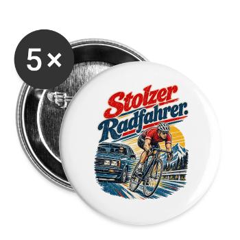 Stolzer Radfahrer Geschenkidee - Buttons groß 56 mm (5er Pack) - Weiß - Vorne