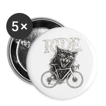 Wütende Katze auf Rennrad  - Buttons groß 56 mm (5er Pack) - Weiß - Vorne