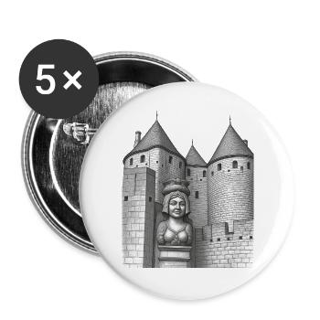 Festungs- und Büstenkönigin mittelalterliche Stadt - Buttons groß 56 mm (5er Pack) - Weiß - Vorne