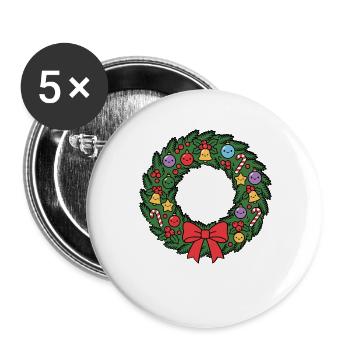 Niedliche Kawaii-Weihnachtskranzkranz Festliche Feiertagsgirlande - Buttons groß 56 mm (5er Pack) - Weiß - Vorne