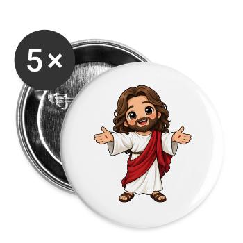 Jesus Kawaii Style – Süßes Glaubensmotiv - Buttons groß 56 mm (5er Pack) - Weiß - Vorne