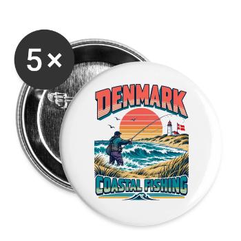 Dänemark Küstenfischen - Buttons groß 56 mm (5er Pack) - Weiß - Vorne