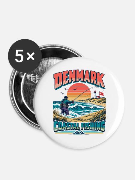 Dänemark Küstenfischen - Buttons groß 56 mm (5er Pack) - Weiß