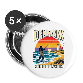 Dänemark Küstenangler Sonnenuntergang - Buttons groß 56 mm (5er Pack) - Weiß - Vorne