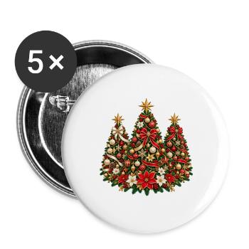 Goldene Weihnachtstanne mit Schleifen - Buttons groß 56 mm (5er Pack) - Weiß - Vorne