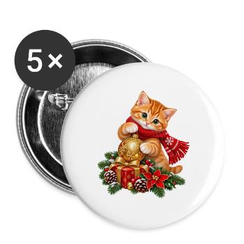 Katze Winterkuss - Buttons groß 56 mm (5er Pack) - Weiß - Vorne