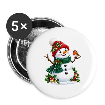 Winter Schneemann mit roter Mütze - Buttons groß 56 mm (5er Pack) - Weiß - Vorne