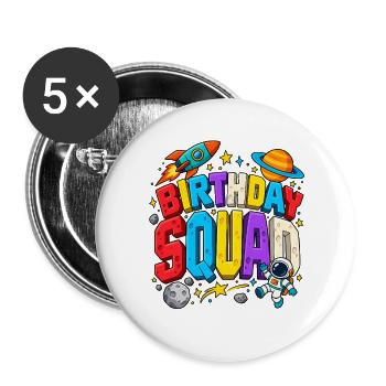 Birthday Squad Space Astronaut Moon Stars - Buttons groß 56 mm (5er Pack) - Weiß - Vorne