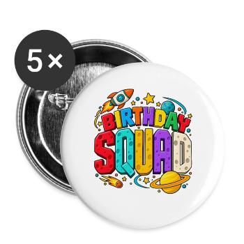 Geburtstagstrupp: Raumschiff Mondsterne - Buttons groß 56 mm (5er Pack) - Weiß - Vorne