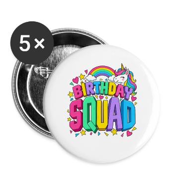 Geburtstagsgruppe Einhorn Regenbogen Süßer Kawaii - Buttons groß 56 mm (5er Pack) - Weiß - Vorne