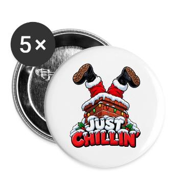 Just Chillin’ – Weihnachtsmann steckt im Kamin - Buttons groß 56 mm (5er Pack) - Weiß - Vorne