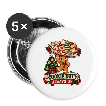 Cookie Duty – Lustiges Weihnachts T-Shirt - Buttons groß 56 mm (5er Pack) - Weiß - Vorne