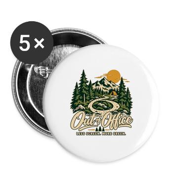 Out of Office – Wandern & Natur T-Shirt - Buttons groß 56 mm (5er Pack) - Weiß - Vorne
