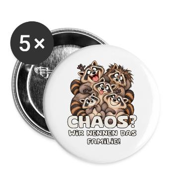 Chaotische Waschbärenfamilie - Buttons groß 56 mm (5er Pack) - Weiß - Vorne