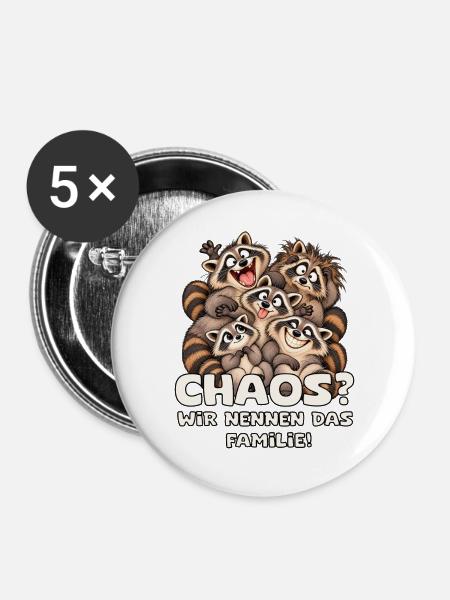 Chaotische Waschbärenfamilie - Buttons groß 56 mm (5er Pack) - Weiß