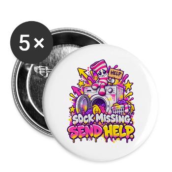 Socken vermisst – Hilfe Gesucht - Buttons groß 56 mm (5er Pack) - Weiß - Vorne