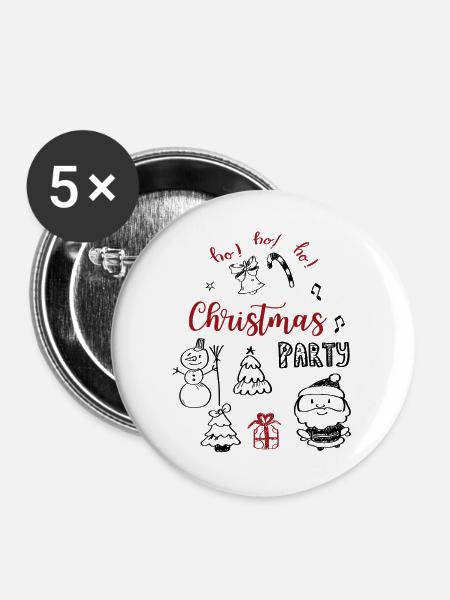 Christmas Party - Buttons groß 56 mm (5er Pack) - Weiß