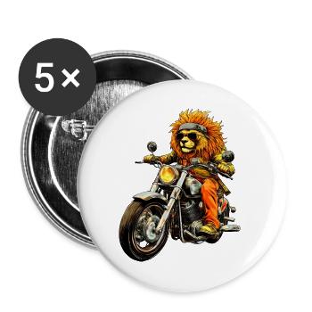 Motorrad Löwe - Buttons groß 56 mm (5er Pack) - Weiß - Vorne