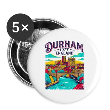 Durham England Historic City Skyline Art - Buttons groß 56 mm (5er Pack) - Weiß - Vorne
