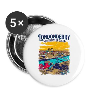 Vintage Londonderry Northern Ireland Cityscape - Buttons groß 56 mm (5er Pack) - Weiß - Vorne