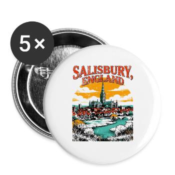 City Salisbury England Vintage Cathedral Skyline - Buttons groß 56 mm (5er Pack) - Weiß - Vorne