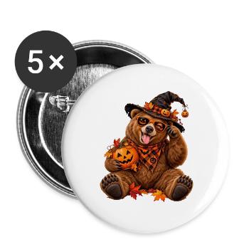Herbst-Halloween-Bär mit Kürbissen - Buttons groß 56 mm (5er Pack) - Weiß - Vorne