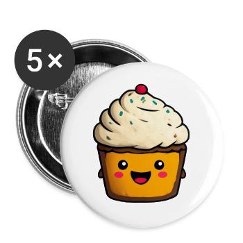 Kawaii Cupcake Gesicht Illustration - Buttons groß 56 mm (5er Pack) - Weiß - Vorne