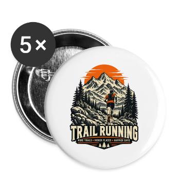 Trailrunning – Berge und Wege - Buttons groß 56 mm (5er Pack) - Weiß - Vorne