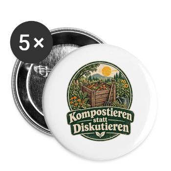 Kompostieren statt Diskutieren Gartenliebe - Buttons groß 56 mm (5er Pack) - Weiß - Vorne