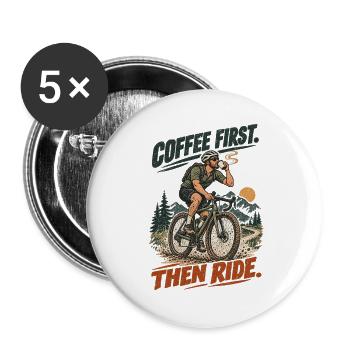 Kaffee Zuerst Dann Radfahren - Buttons groß 56 mm (5er Pack) - Weiß - Vorne