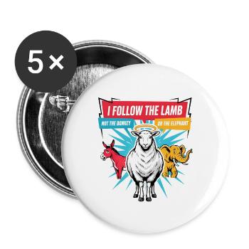 Ich folge dem Lamm, nicht dem Esel oder Elefanten - Buttons groß 56 mm (5er Pack) - Weiß - Vorne