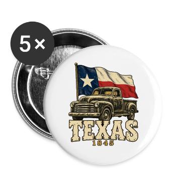 Texas Retro-Truck Flagge 1845 - Buttons groß 56 mm (5er Pack) - Weiß - Vorne