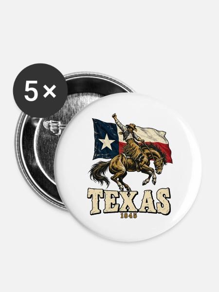 Texas 1845 Western Reiter Flagge - Buttons groß 56 mm (5er Pack) - Weiß