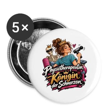 Physiotherapeutin Königin der Schmerzen - Buttons groß 56 mm (5er Pack) - Weiß - Vorne