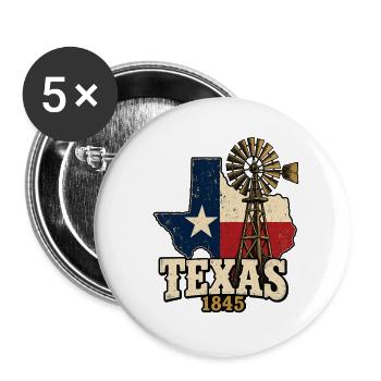 Texas Vintage Flagge Windrad 1845 - Buttons groß 56 mm (5er Pack) - Weiß - Vorne