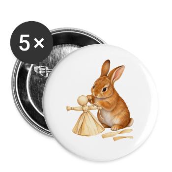 Kaninchen mit Maisblattpuppe - Buttons groß 56 mm (5er Pack) - Weiß - Vorne