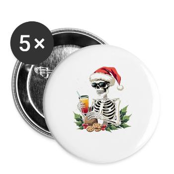 Skelett mit Santa Hut Cocktail - Buttons groß 56 mm (5er Pack) - Weiß - Vorne