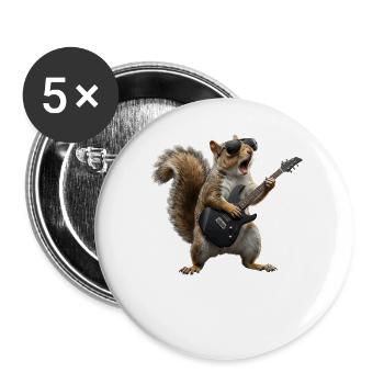 Rockgitarren-Eichhörnchen - Buttons groß 56 mm (5er Pack) - Weiß - Vorne