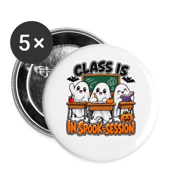 Geisterklasse Spookische Lernrunde - Buttons groß 56 mm (5er Pack) - Weiß - Vorne