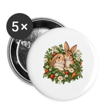 Frühlingskaninchen im Blütenkranz - Buttons groß 56 mm (5er Pack) - Weiß - Vorne