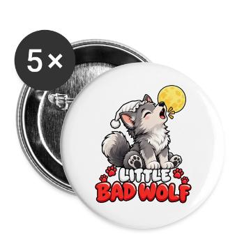 Mondschein Wolf mit Wintermütze - Buttons groß 56 mm (5er Pack) - Weiß - Vorne