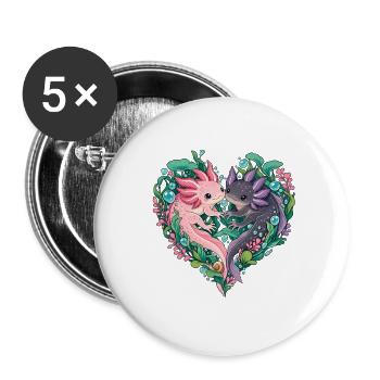 Kuschelfische im Herzgarten - Buttons groß 56 mm (5er Pack) - Weiß - Vorne