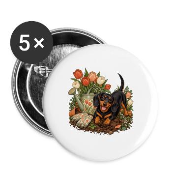 Garten-Dackel Tulpenliebe - Buttons groß 56 mm (5er Pack) - Weiß - Vorne