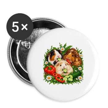 Meerschweinchen Gartenfrühstück - Buttons groß 56 mm (5er Pack) - Weiß - Vorne