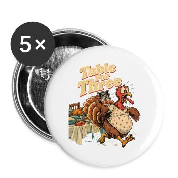 Table For Three lustige - Buttons groß 56 mm (5er Pack) - Weiß - Vorne