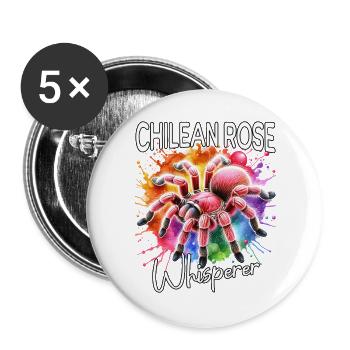 Chile Vogelspinne Flüsterer - Buttons groß 56 mm (5er Pack) - Weiß - Vorne