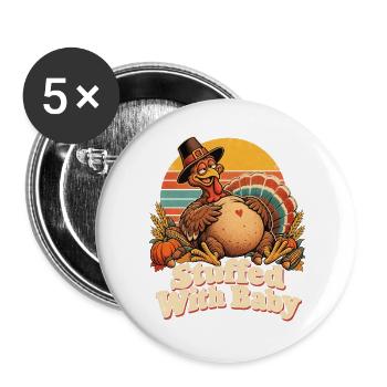 Thanksgiving Stuffed With Baby Truthahn Retro - Buttons groß 56 mm (5er Pack) - Weiß - Vorne