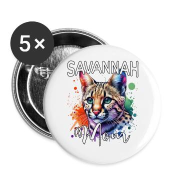 Savannah Katze Mama - Buttons groß 56 mm (5er Pack) - Weiß - Vorne